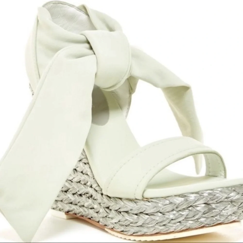 Donald J Pliner fabric ankle tie platform wedge